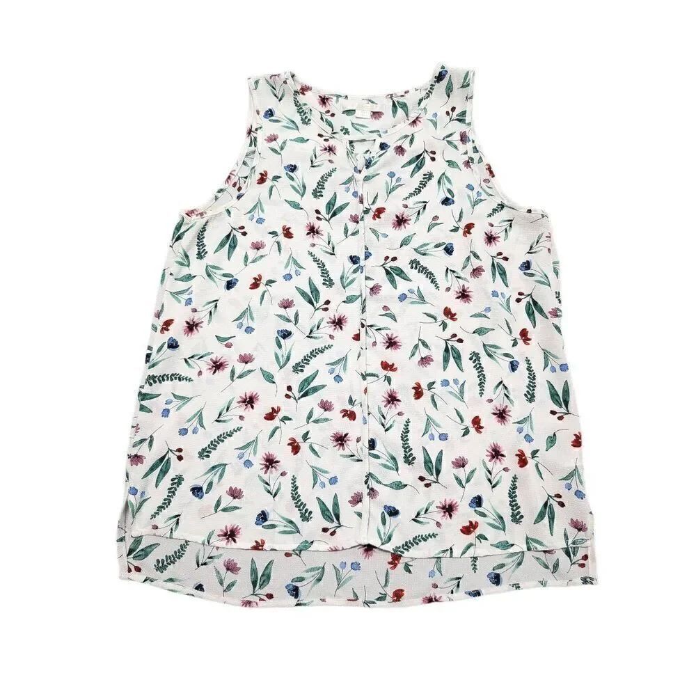 C&E Shirt White Floral Print Sleeveless Blouse Women's Large